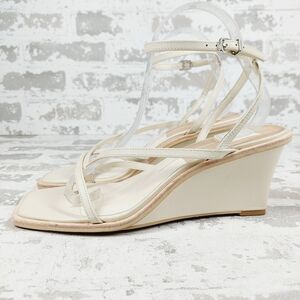 NEW Dolce Vita Gemini Ivory Leather Open Toe Ankle Strap Wedge Sandals O55